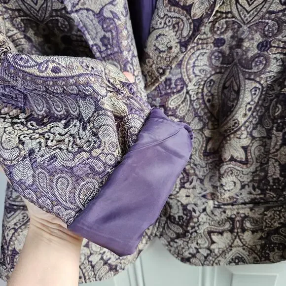 Koret Gorgeous Purple Tan Tapestry Brocade Blazer Fully Lined Size 10 P Chic - Picture 8 of 13